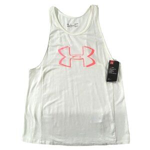 Under Armour heatgear Logo Tank Top Womens size Large Shirt Loose Fit White